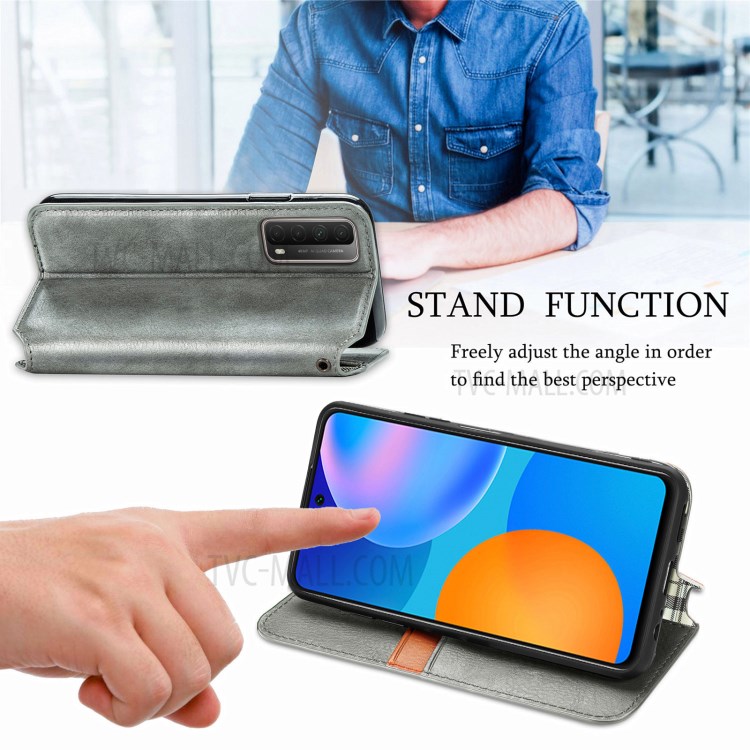 Fashionable Auto-absorbed Rhombus Texture PU Leather Wallet Phone Cover for Huawei P smart 2021 / Y7a - Red-3
