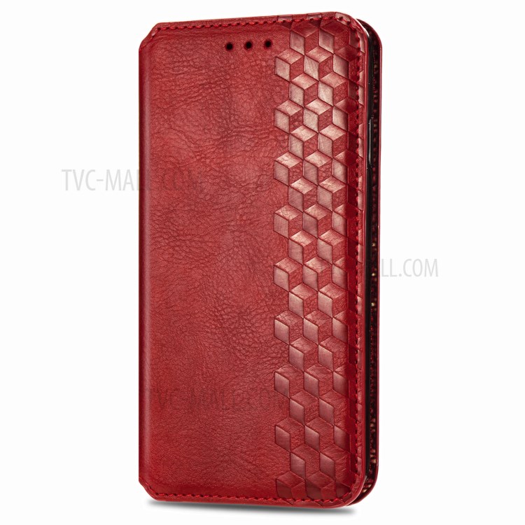 Fashionable Auto-absorbed Rhombus Texture PU Leather Wallet Phone Cover for Huawei P smart 2021 / Y7a - Red-4
