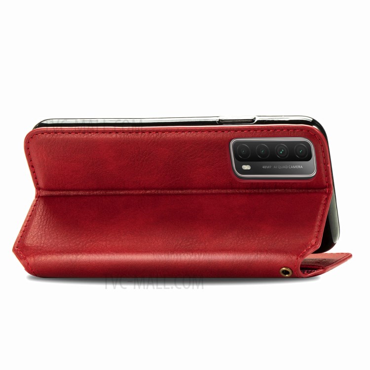 Fashionable Auto-absorbed Rhombus Texture PU Leather Wallet Phone Cover for Huawei P smart 2021 / Y7a - Red-7