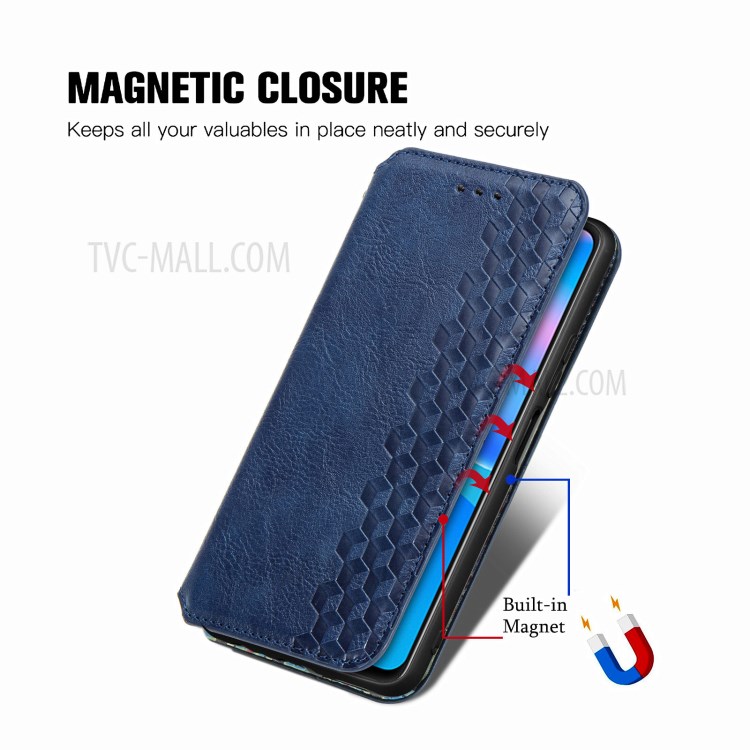 Fashionable Auto-absorbed Rhombus Texture PU Leather Wallet Phone Cover for Huawei P smart 2021 / Y7a - Blue-10