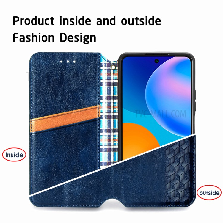 Fashionable Auto-absorbed Rhombus Texture PU Leather Wallet Phone Cover for Huawei P smart 2021 / Y7a - Blue-11