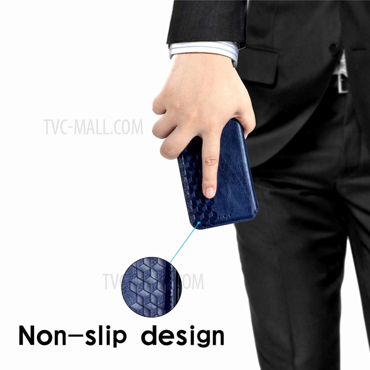 Fashionable Auto-absorbed Rhombus Texture PU Leather Wallet Phone Cover for Huawei P smart 2021 / Y7a - Blue-14