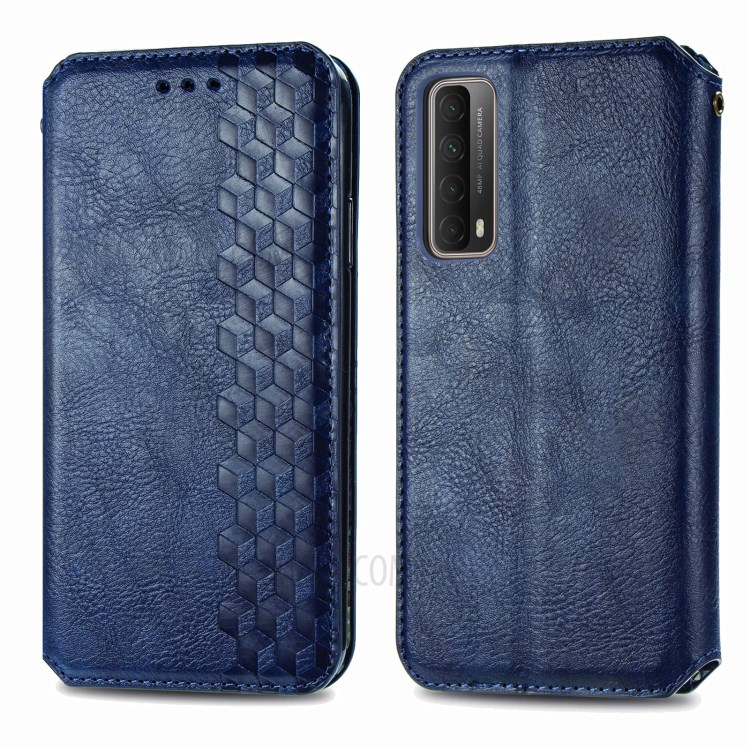 Fashionable Auto-absorbed Rhombus Texture PU Leather Wallet Phone Cover for Huawei P smart 2021 / Y7a - Blue-2