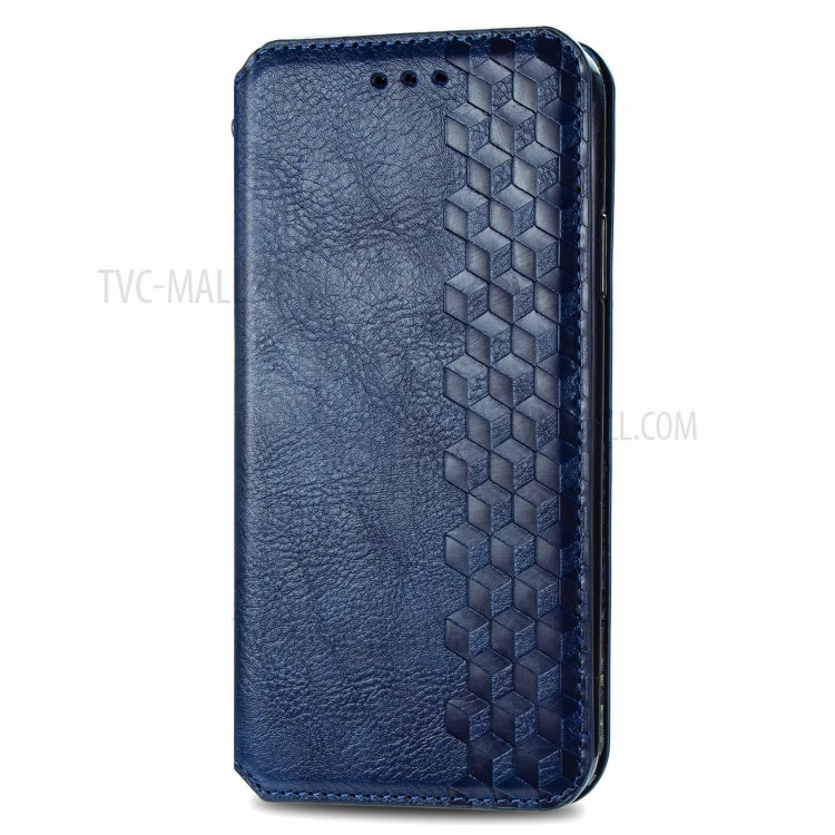 Fashionable Auto-absorbed Rhombus Texture PU Leather Wallet Phone Cover for Huawei P smart 2021 / Y7a - Blue-3