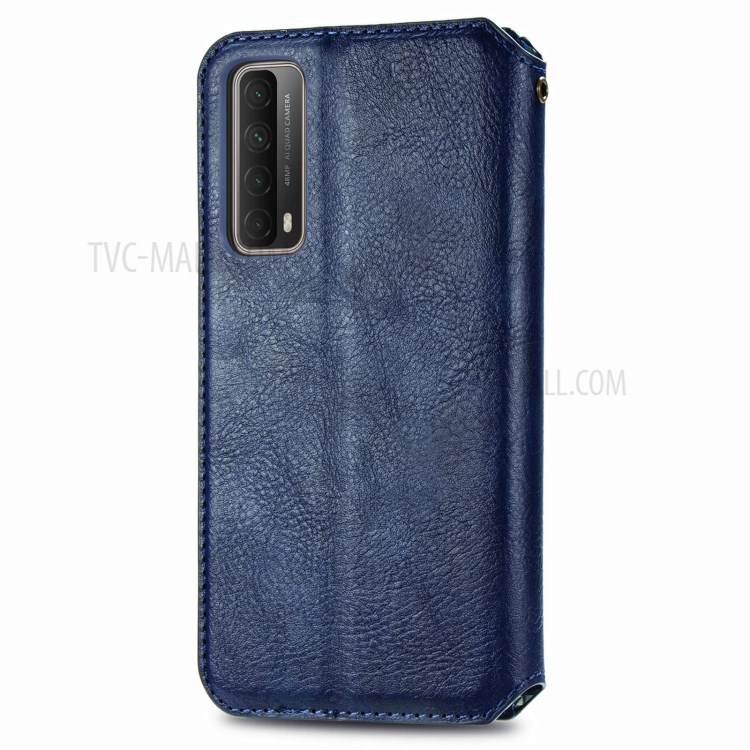 Fashionable Auto-absorbed Rhombus Texture PU Leather Wallet Phone Cover for Huawei P smart 2021 / Y7a - Blue-4