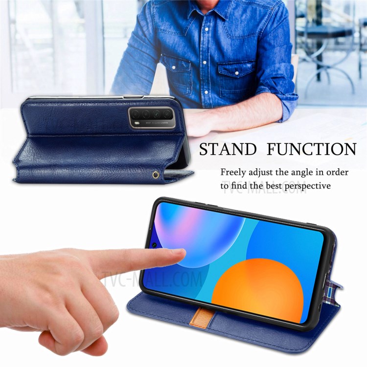 Fashionable Auto-absorbed Rhombus Texture PU Leather Wallet Phone Cover for Huawei P smart 2021 / Y7a - Blue-8