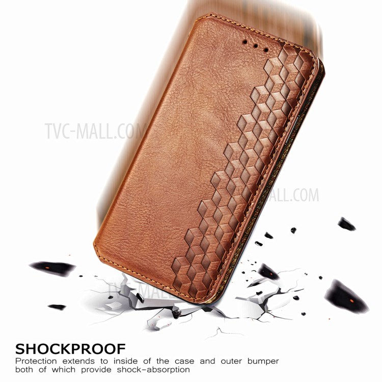 Fashionable Auto-absorbed Rhombus Texture PU Leather Wallet Phone Cover for Huawei P smart 2021 / Y7a - Brown-13