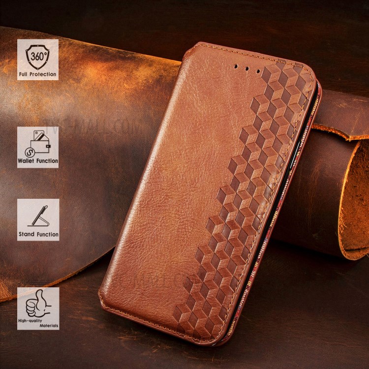 Fashionable Auto-absorbed Rhombus Texture PU Leather Wallet Phone Cover for Huawei P smart 2021 / Y7a - Brown-18