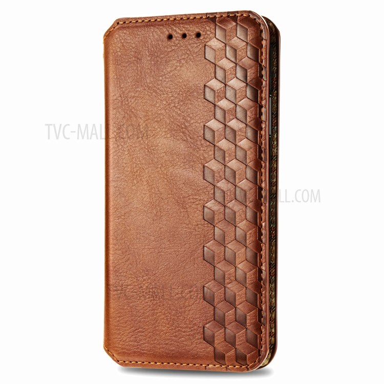 Fashionable Auto-absorbed Rhombus Texture PU Leather Wallet Phone Cover for Huawei P smart 2021 / Y7a - Brown-3