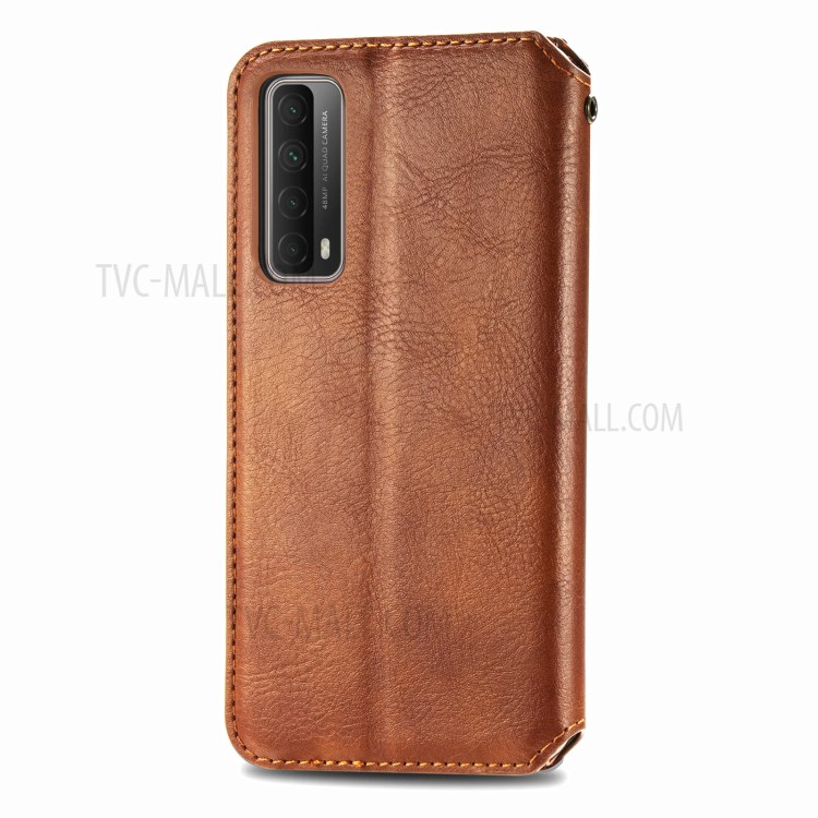 Fashionable Auto-absorbed Rhombus Texture PU Leather Wallet Phone Cover for Huawei P smart 2021 / Y7a - Brown-4