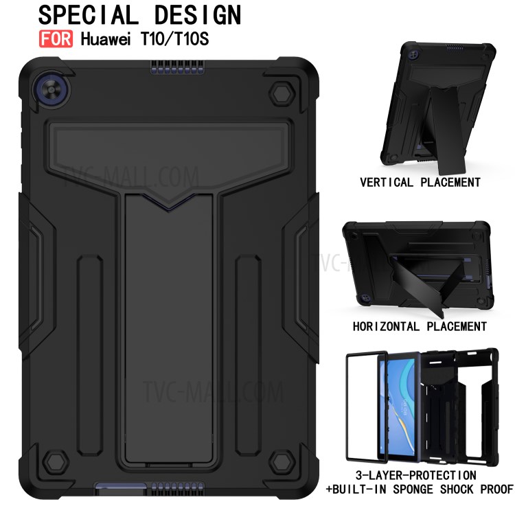 Foldable T-shaped Kickstand Anti-dust PC Silicone Protector Cover for Huawei MatePad T10S - All Black-2