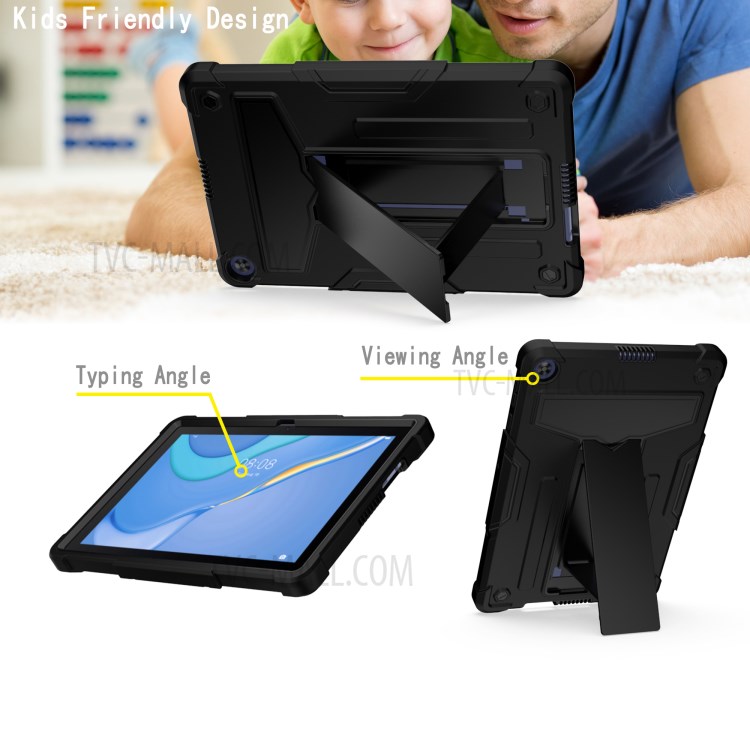 Foldable T-shaped Kickstand Anti-dust PC Silicone Protector Cover for Huawei MatePad T10S - All Black-3