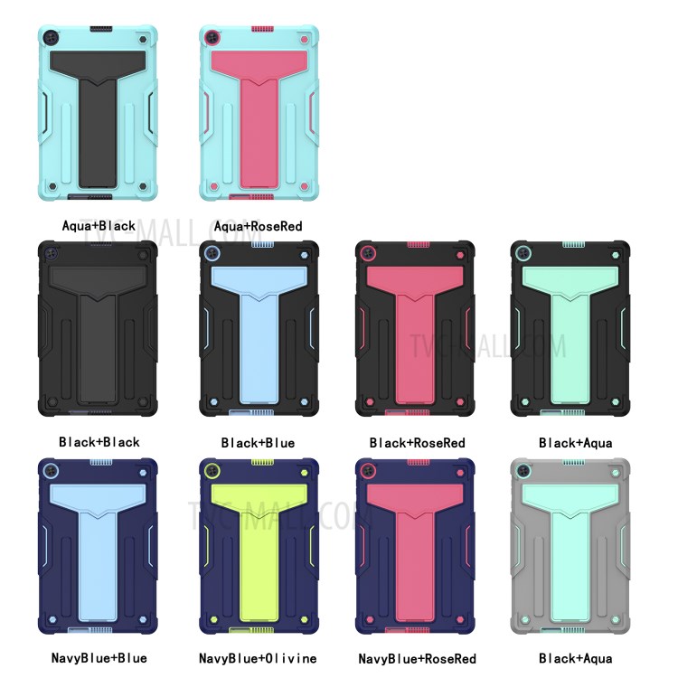 Foldable T-shaped Kickstand Anti-dust PC Silicone Protector Cover for Huawei MatePad T10S - All Black-5