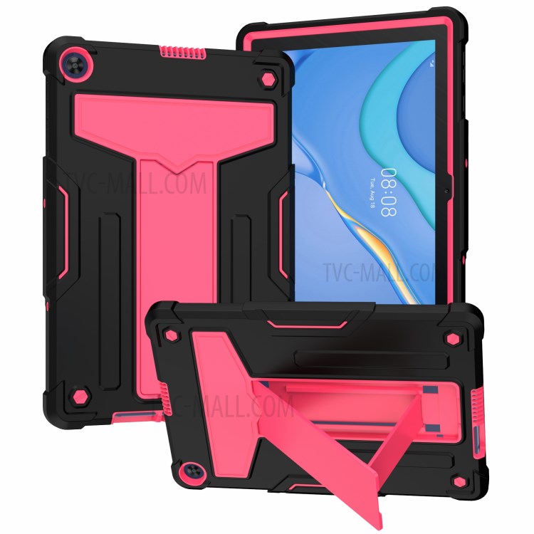Foldable T-shaped Kickstand Anti-dust PC Silicone Protector Cover for Huawei MatePad T10S - Black/Red-1