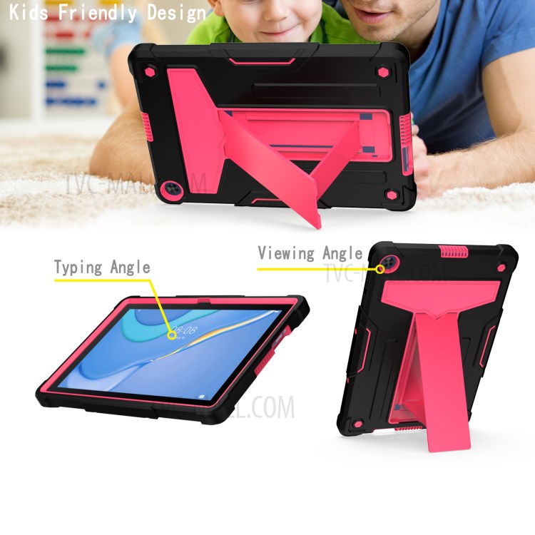 Foldable T-shaped Kickstand Anti-dust PC Silicone Protector Cover for Huawei MatePad T10S - Black/Red-3