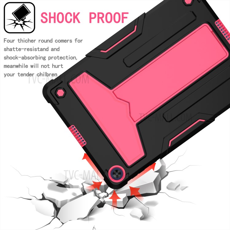 Foldable T-shaped Kickstand Anti-dust PC Silicone Protector Cover for Huawei MatePad T10S - Black/Red-4