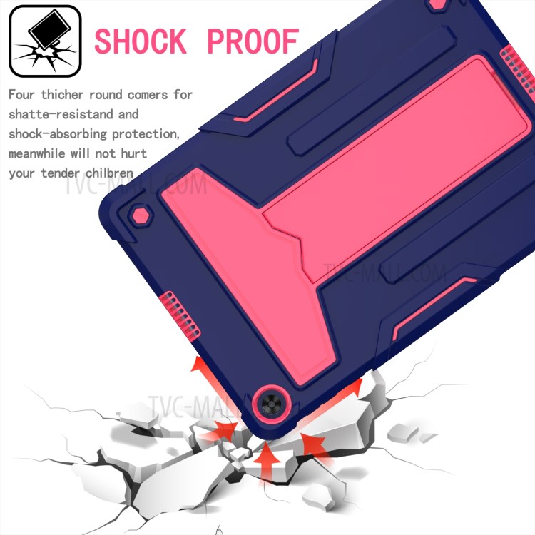 Foldable T-shaped Kickstand Anti-dust PC Silicone Protector Cover for Huawei MatePad T10S - Dark Blue/Red-4