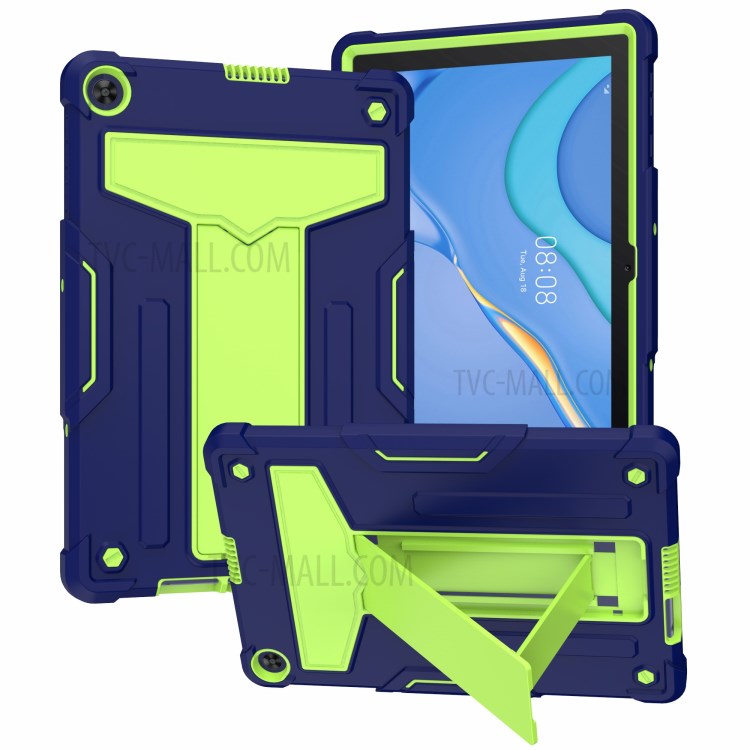 Foldable T-shaped Kickstand Anti-dust PC Silicone Protector Cover for Huawei MatePad T10S - Dark Blue/Green-1