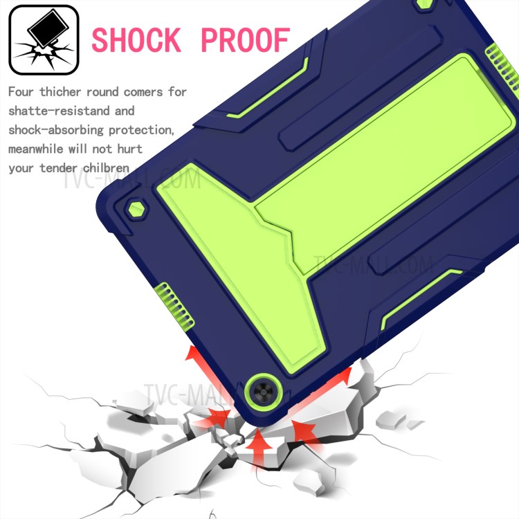 Foldable T-shaped Kickstand Anti-dust PC Silicone Protector Cover for Huawei MatePad T10S - Dark Blue/Green-4