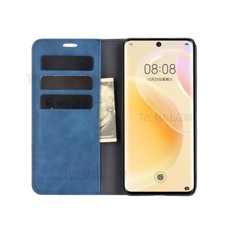 Auto-absorbed Soft-Touch Feeling Wallet Stand Design Leather Cover for Huawei nova 8 5G - Blue-3