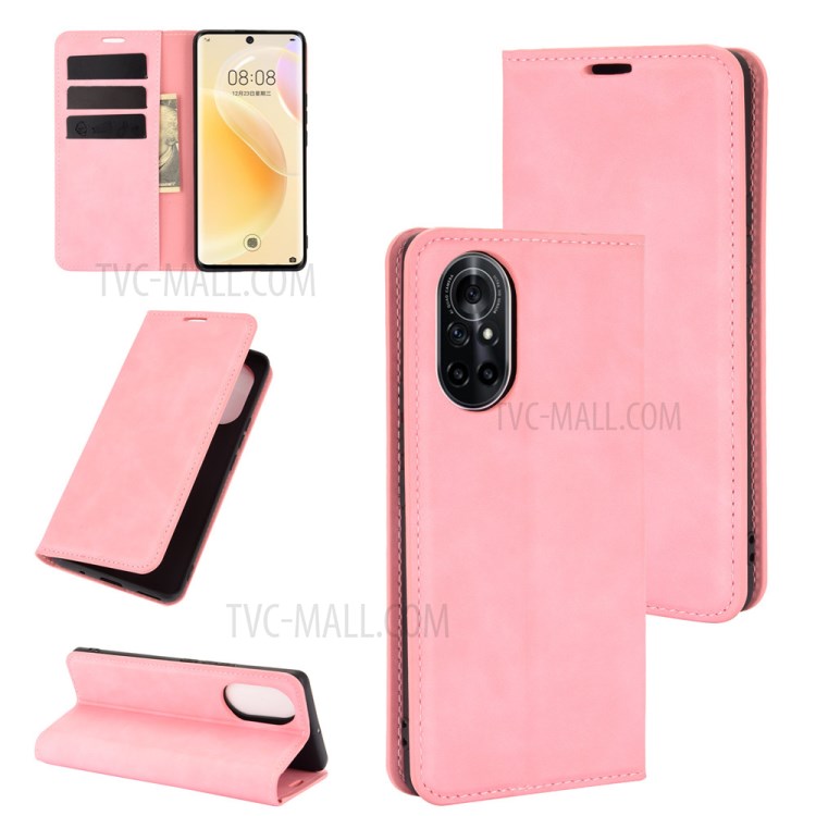 Auto-absorbierte Weiche Berührungsgefühl-Wallet-Stand-Design-Lederabdeckung Für Huawei Nova 8 5g - Rosa-1