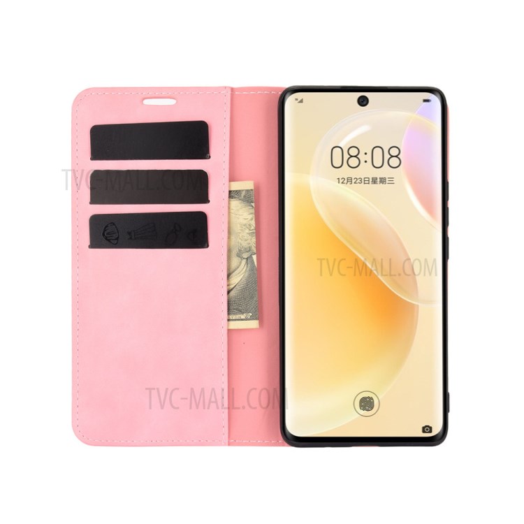 Auto-absorbierte Weiche Berührungsgefühl-Wallet-Stand-Design-Lederabdeckung Für Huawei Nova 8 5g - Rosa-3