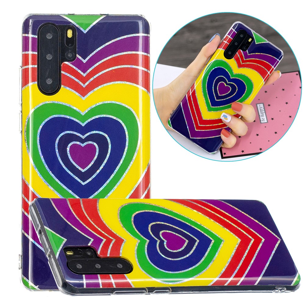 Electroplating IMD Marble Pattern Printing Flexible TPU Cover Case for Huawei P30 Pro - Heart-1