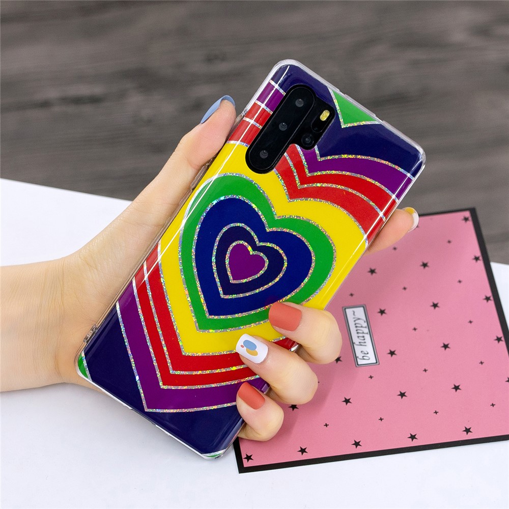 Electroplating IMD Marble Pattern Printing Flexible TPU Cover Case for Huawei P30 Pro - Heart-5