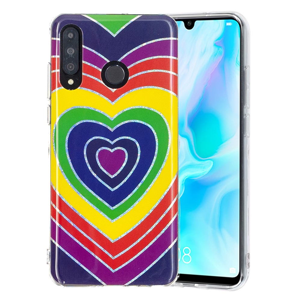 Case de Cubierta de TPU Flexible Con Impresión de Patrones de Mármol de Electroplatación IMD Para Huawei P30 Lite - Corazón-2