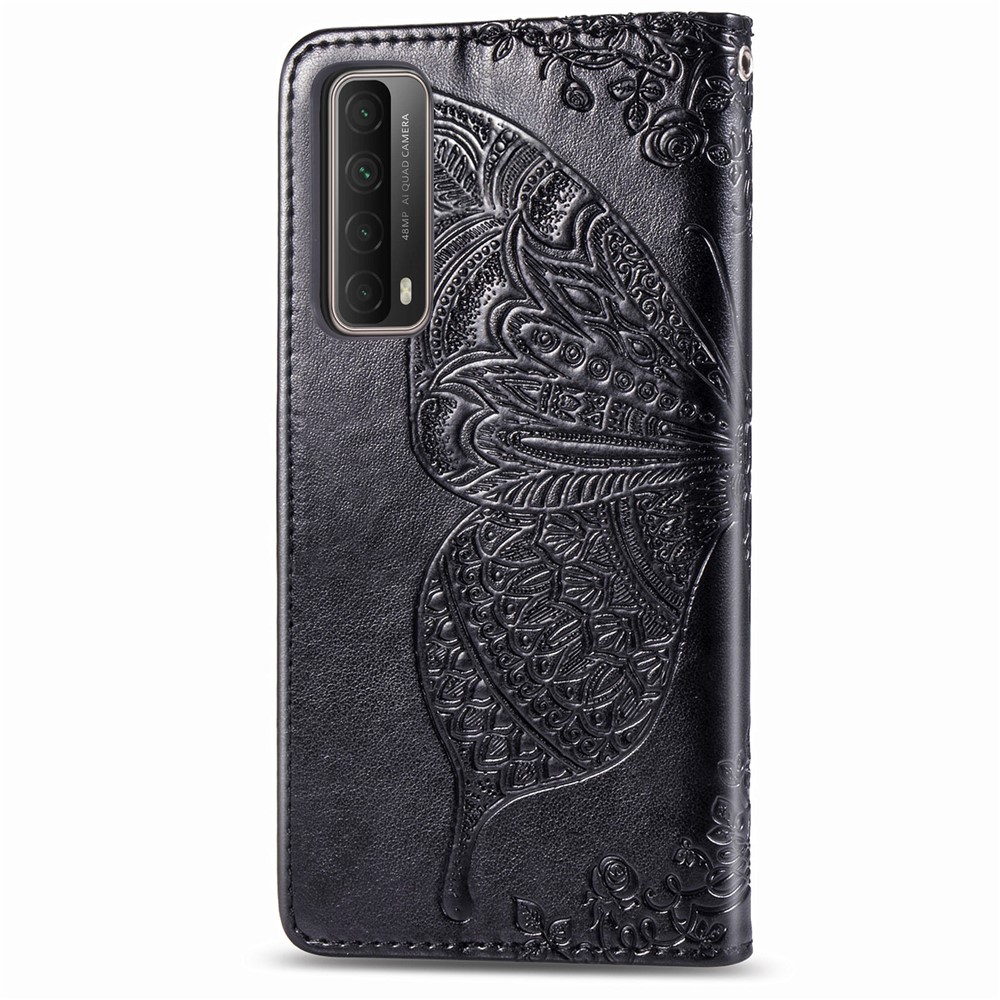 Imprint Big Butterfly Leather Wallet Phone Stand Shell for Huawei P Smart 2021 / Huawei Y7a - Black-4