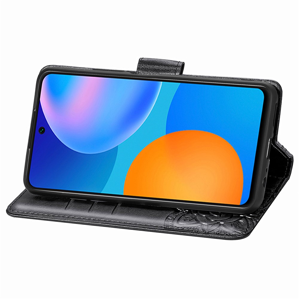 Imprint Big Butterfly Leather Wallet Phone Stand Shell for Huawei P Smart 2021 / Huawei Y7a - Black-6