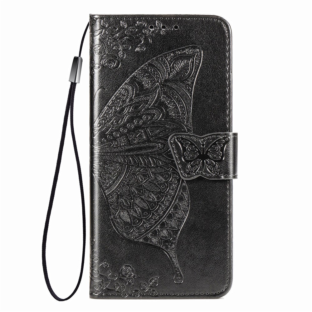 Imprint Big Butterfly Leather Wallet Phone Stand Shell for Huawei P Smart 2021 / Huawei Y7a - Black-9