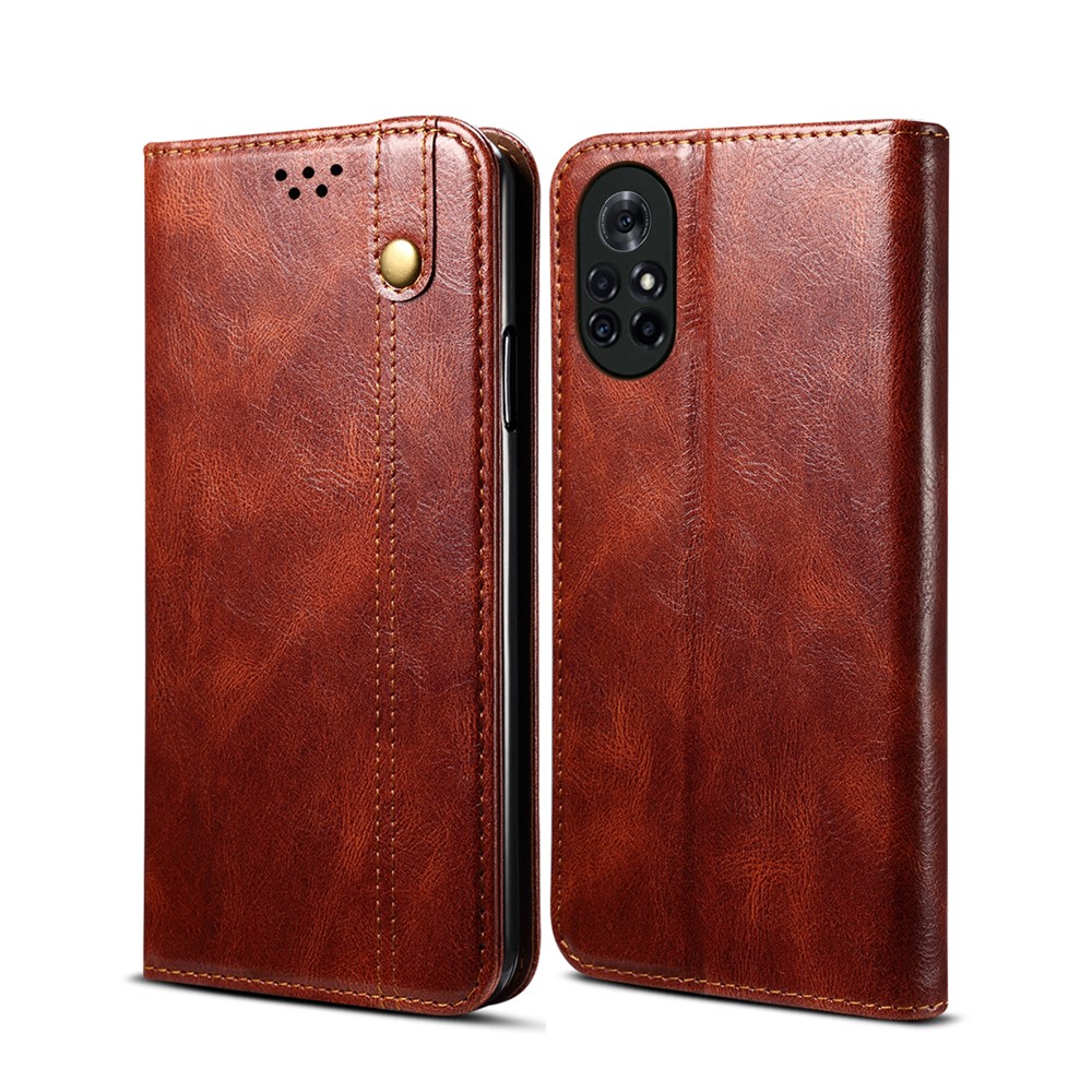 Oil Wax Surface PU Leather+TPU Wallet Stand Mobile Phone Cover for Huawei Nova 8 5G - Red-1