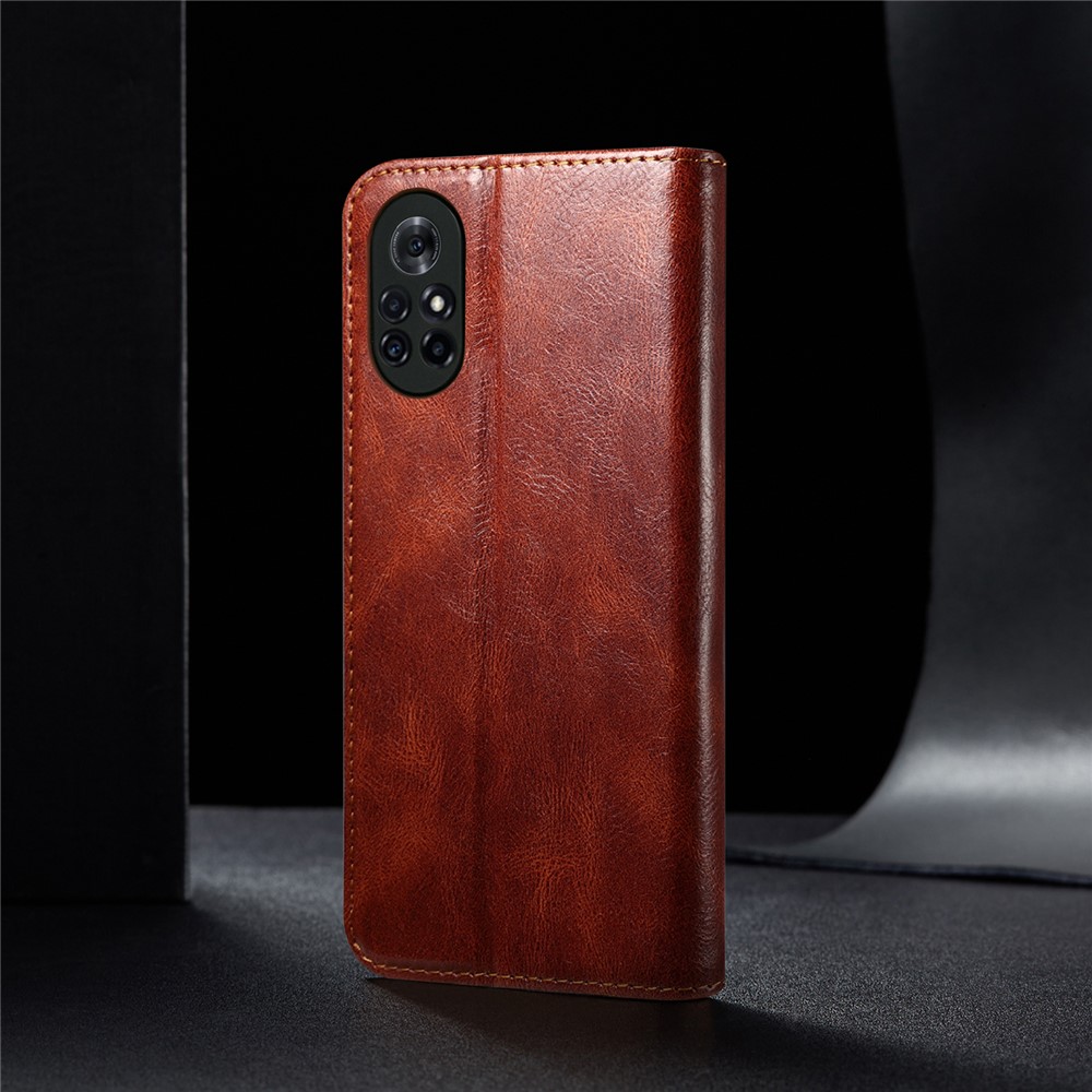 Oil Wax Surface PU Leather+TPU Wallet Stand Mobile Phone Cover for Huawei Nova 8 5G - Red-12