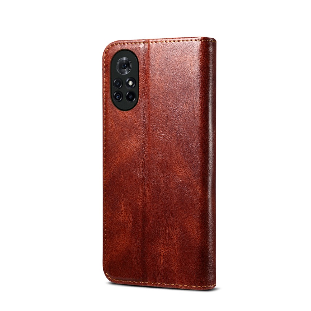 Oil Wax Surface PU Leather+TPU Wallet Stand Mobile Phone Cover for Huawei Nova 8 5G - Red-3