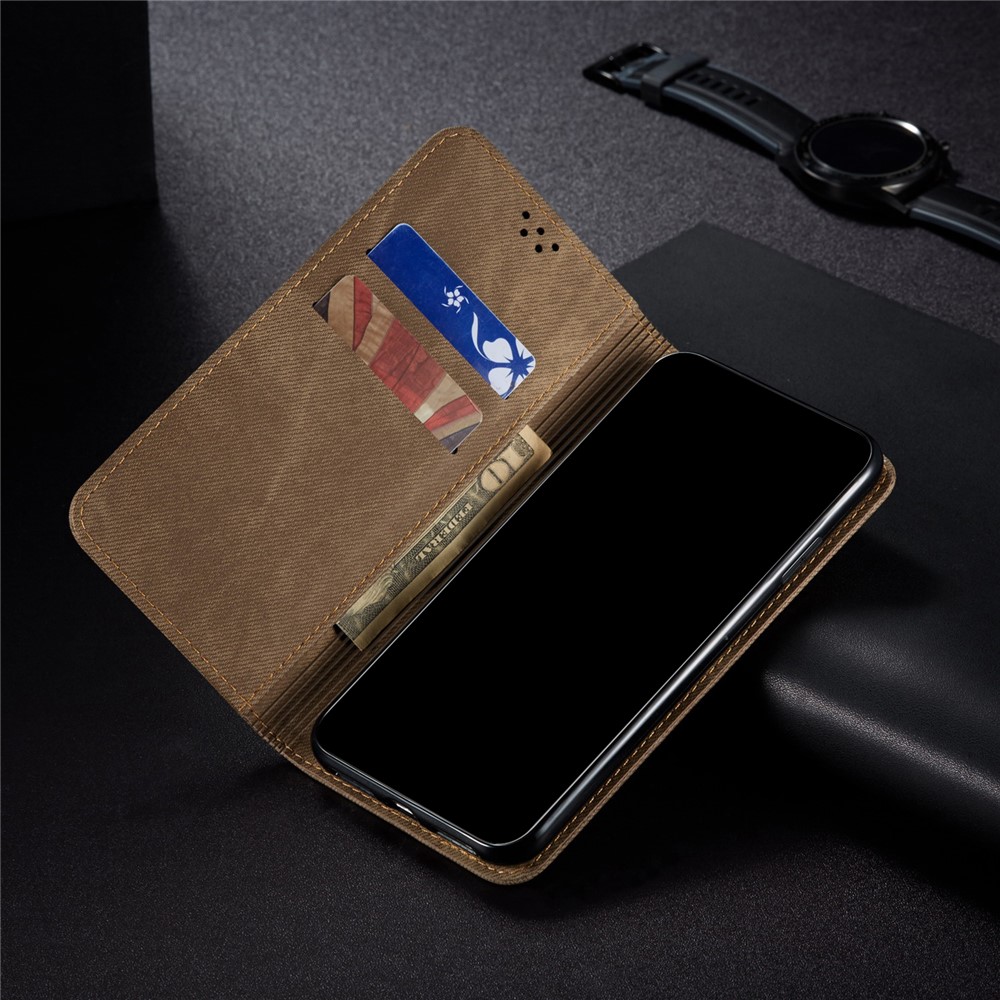 Coque Du Portefeuille En Cuir De Texture De Toile De Jeans Pour Huawei Nova 8 5G - Kaki-12