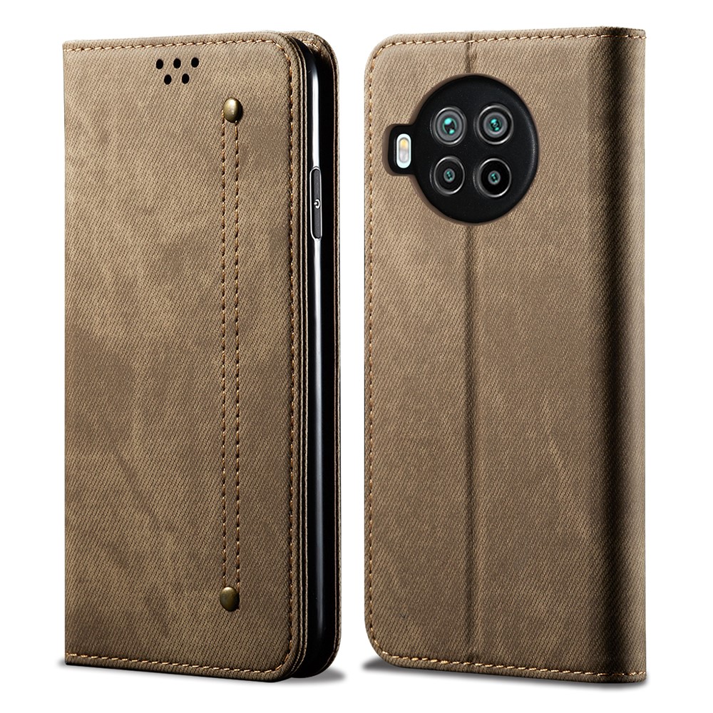 Coque Du Portefeuille En Cuir De Texture De Toile De Jeans Pour Huawei Nova 8 5G - Kaki-2
