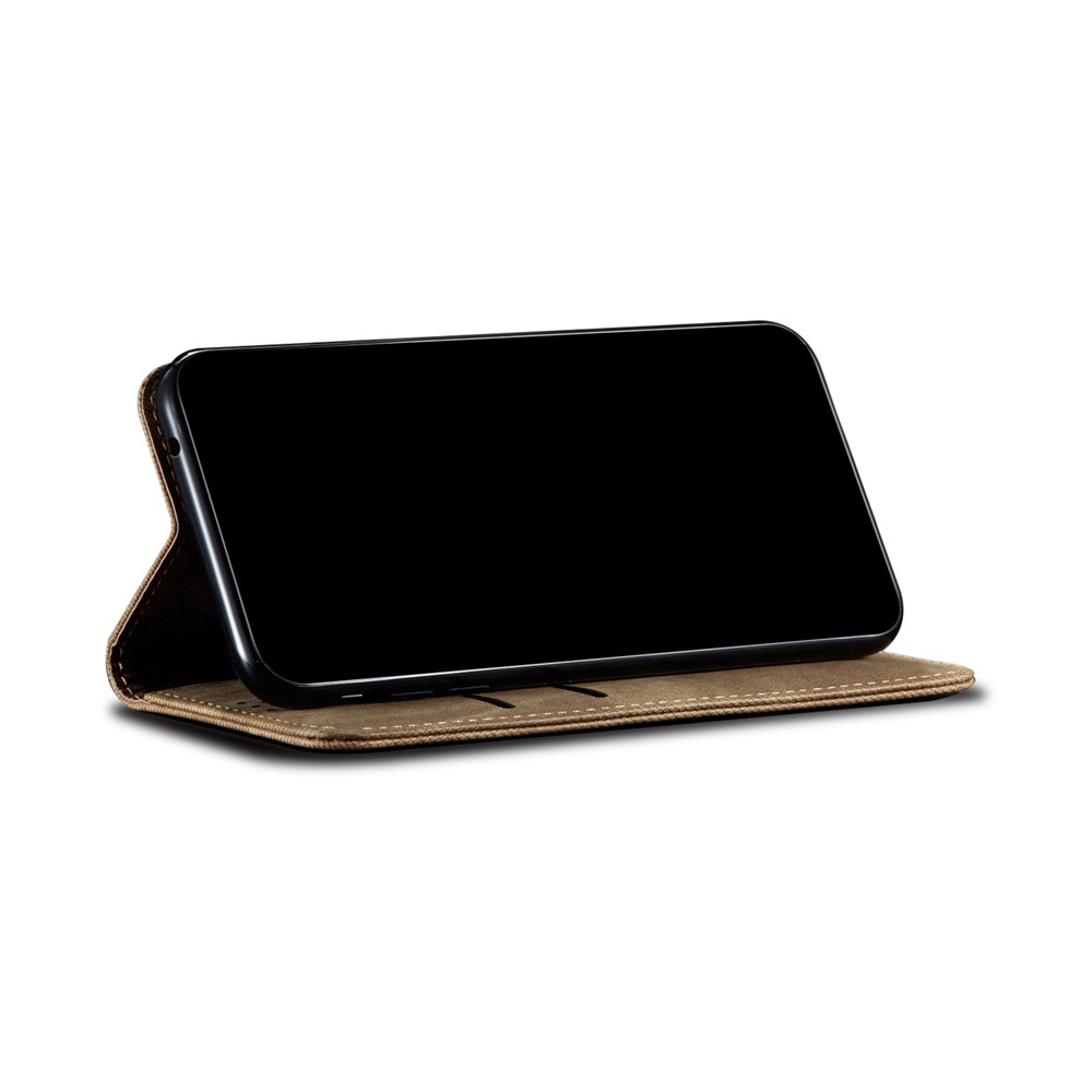 Coque Du Portefeuille En Cuir De Texture De Toile De Jeans Pour Huawei Nova 8 5G - Kaki-3