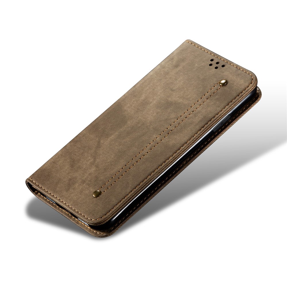 Coque Du Portefeuille En Cuir De Texture De Toile De Jeans Pour Huawei Nova 8 5G - Kaki-5