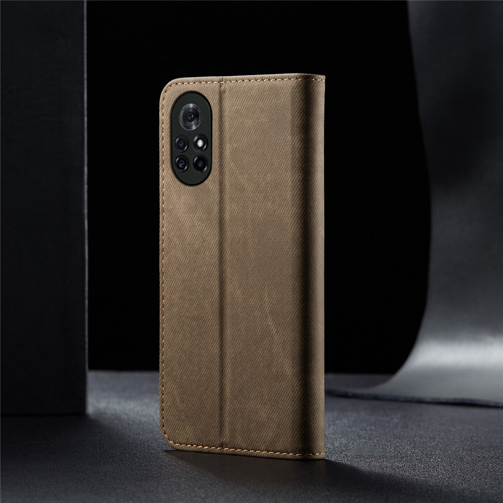 Coque Du Portefeuille En Cuir De Texture De Toile De Jeans Pour Huawei Nova 8 5G - Kaki-9