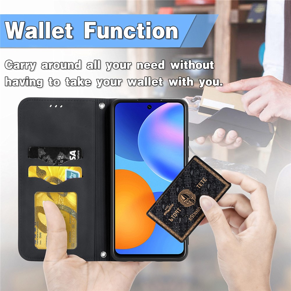 Auto-absorbed Vintage PU Leather Phone Casing for Huawei P Smart 2021 / Huawei Y7a - Black-14