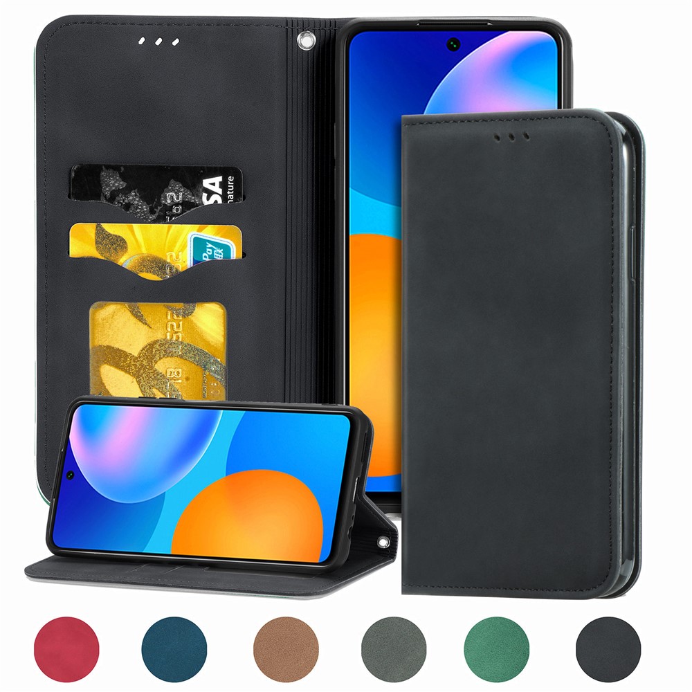 Auto-absorbed Vintage PU Leather Phone Casing for Huawei P Smart 2021 / Huawei Y7a - Black-2