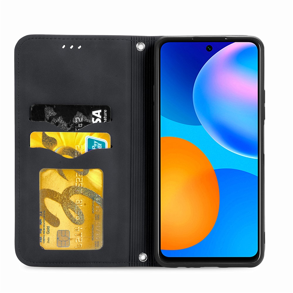 Auto-absorbed Vintage PU Leather Phone Casing for Huawei P Smart 2021 / Huawei Y7a - Black-5
