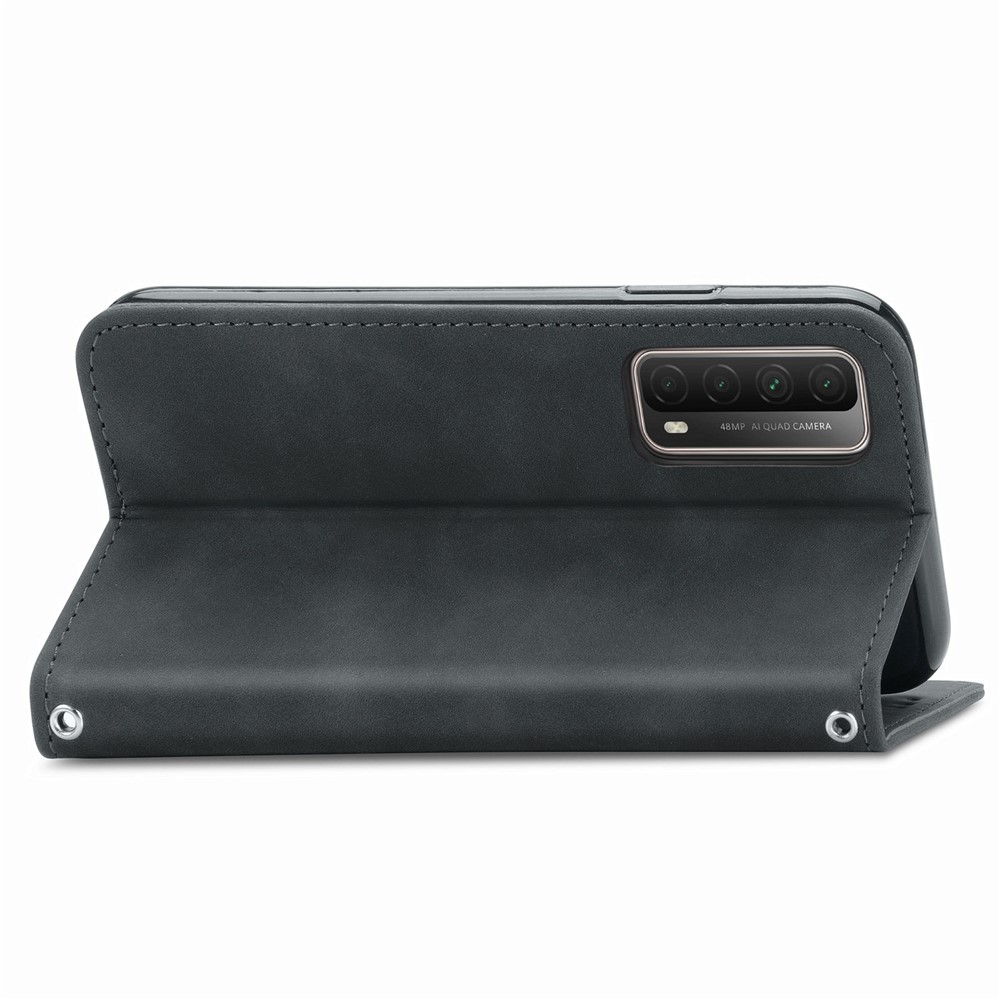 Auto-absorbed Vintage PU Leather Phone Casing for Huawei P Smart 2021 / Huawei Y7a - Black-7