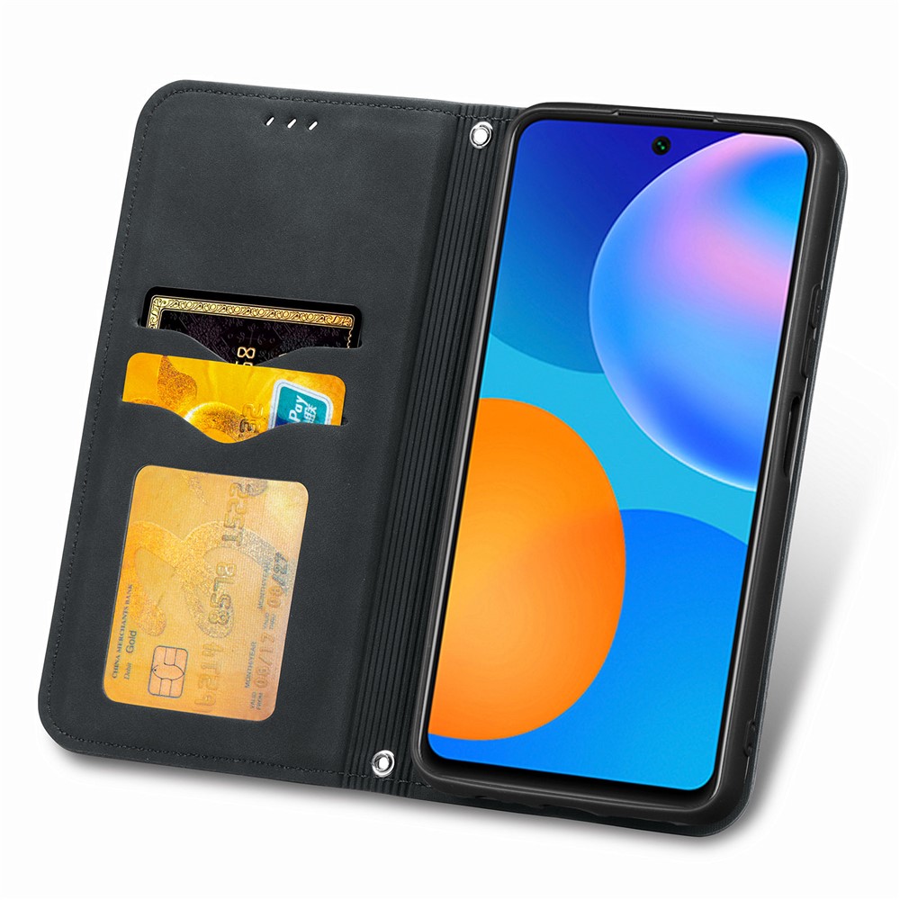 Auto-absorbed Vintage PU Leather Phone Casing for Huawei P Smart 2021 / Huawei Y7a - Black-9
