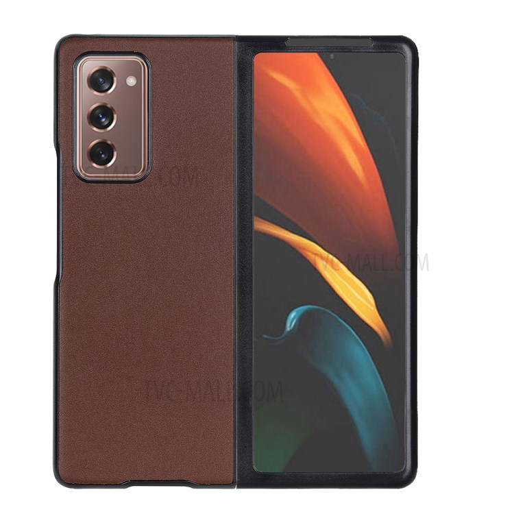 Echtes Leder Beschichtete Harte PC Shell Phone Case Protector Für Huawei Mate X2 - Braun-1