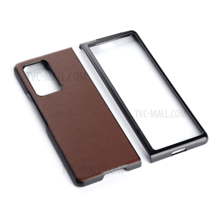 Echtes Leder Beschichtete Harte PC Shell Phone Case Protector Für Huawei Mate X2 - Braun-3