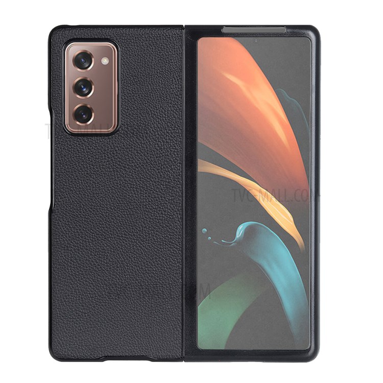Fine Litchi Skin Echtes Leder Beschichtete PC Phone Case Shell Für Huawei Mate X2 - Schwarz-1