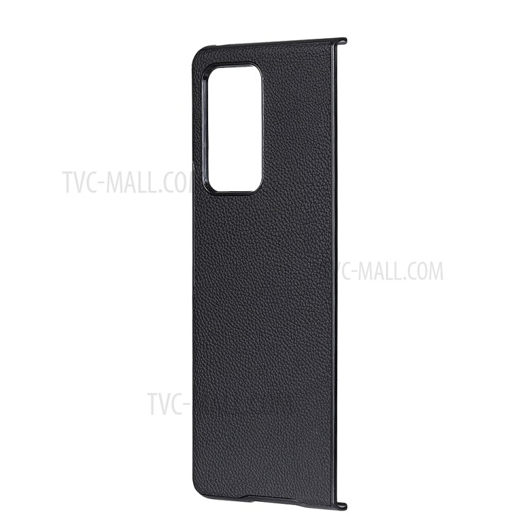 Fine Litchi Skin Echtes Leder Beschichtete PC Phone Case Shell Für Huawei Mate X2 - Schwarz-2