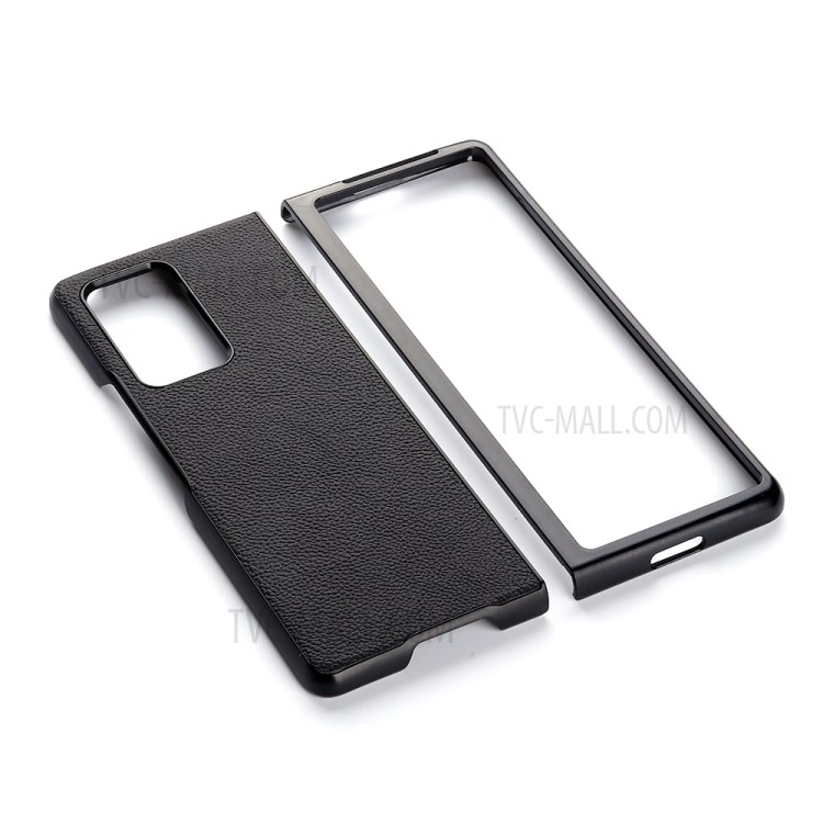 Fine Litchi Skin Echtes Leder Beschichtete PC Phone Case Shell Für Huawei Mate X2 - Schwarz-3